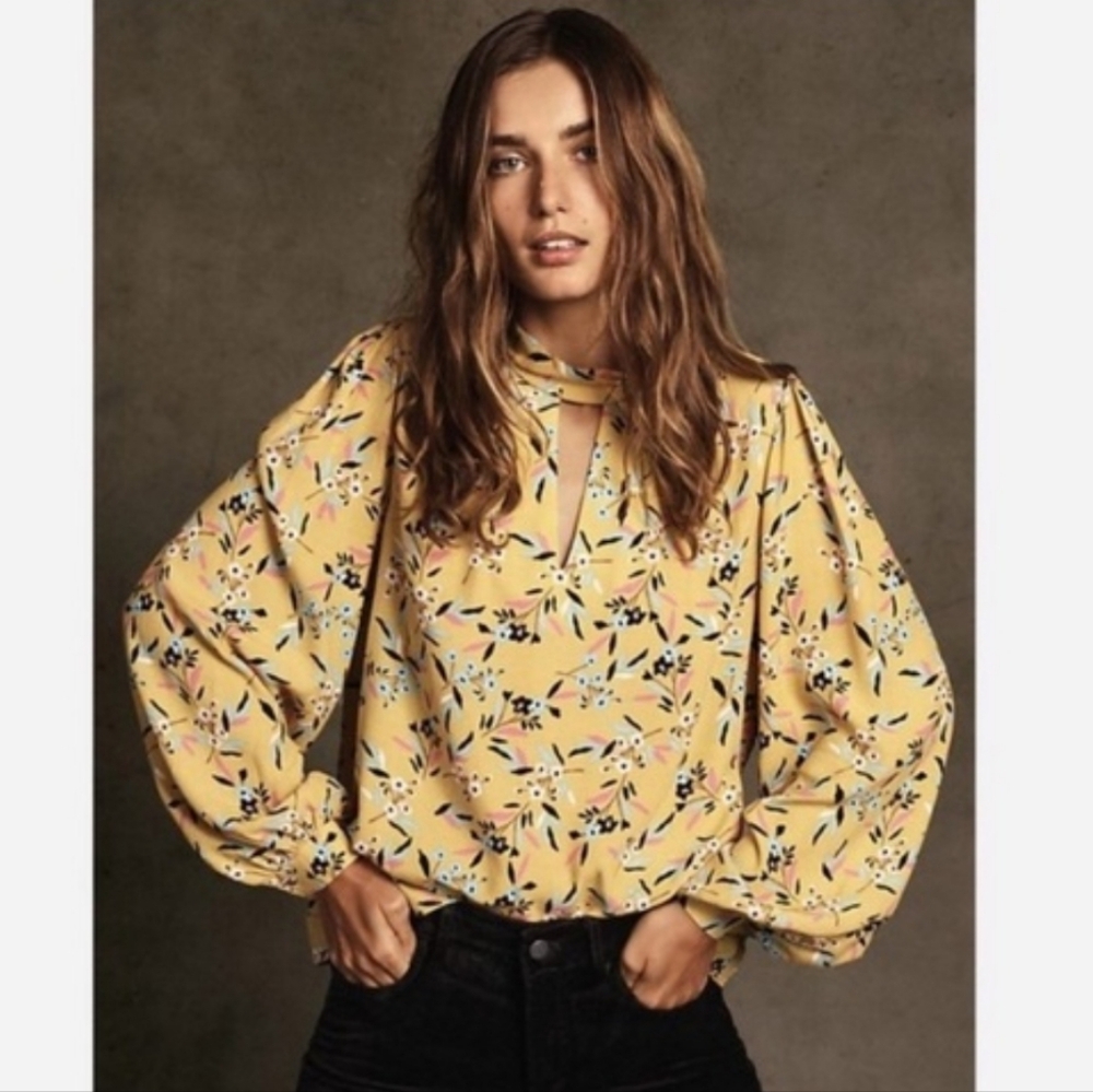 Anthropologie Maeve Meadowsweet Yellow Floral Blouse Women's 0 Vibrant Bohemian